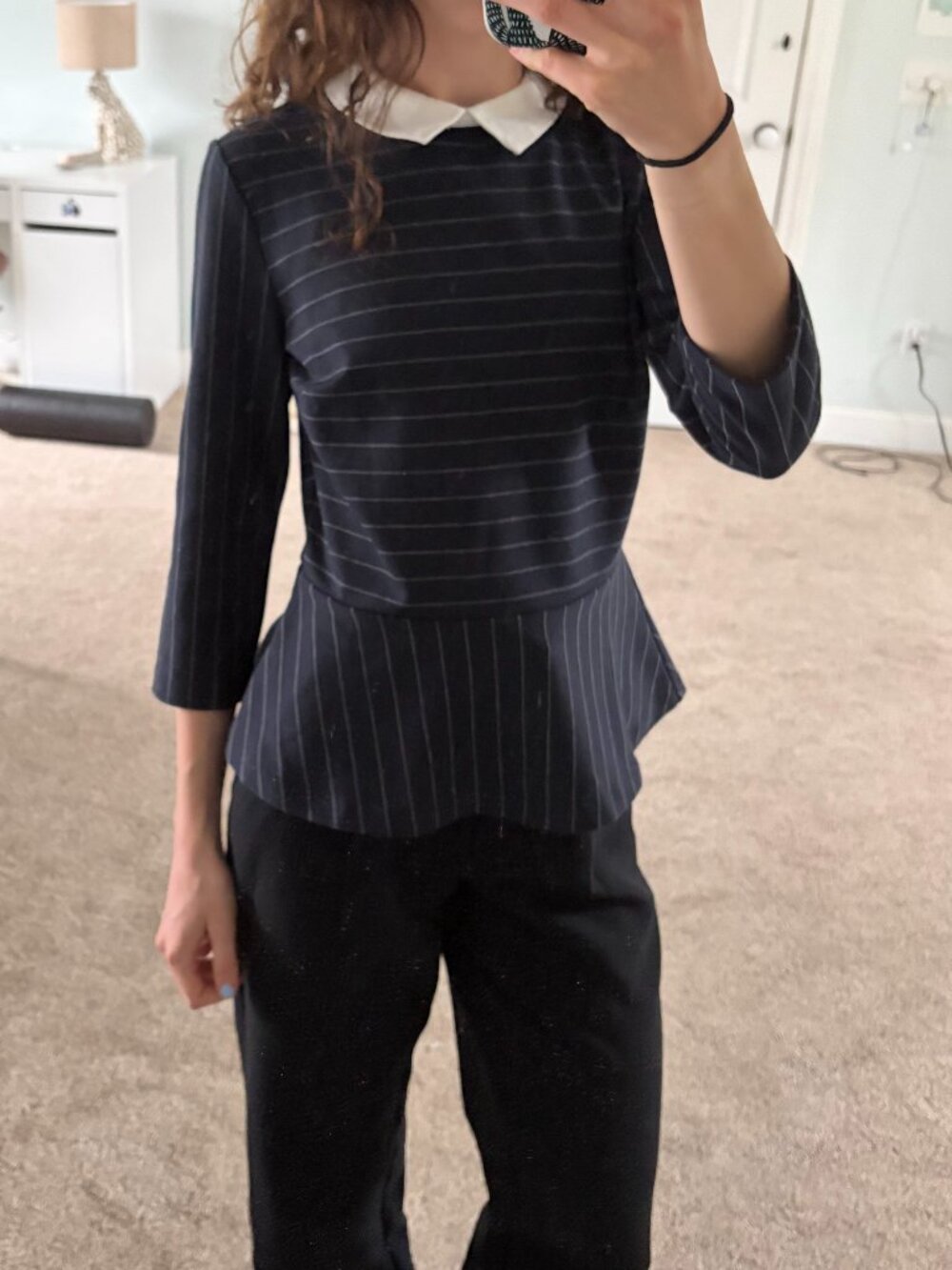 Vintage Ann Taylor Navy Striped Peplum Blouse